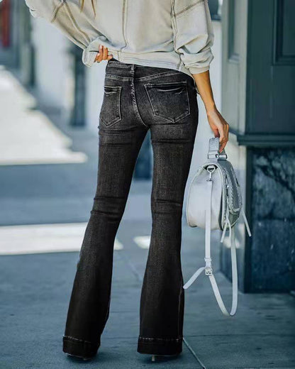 High-rise stretch-panel flared jeans