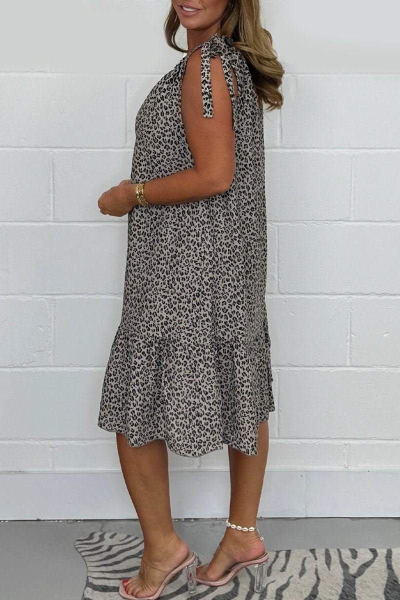 Women's Leopard Print Sleeveless Swing Dress