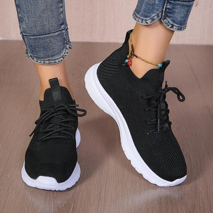 Women's Breathable Fly Woven Surface Lightweight Comfortable Casual Shoes Black