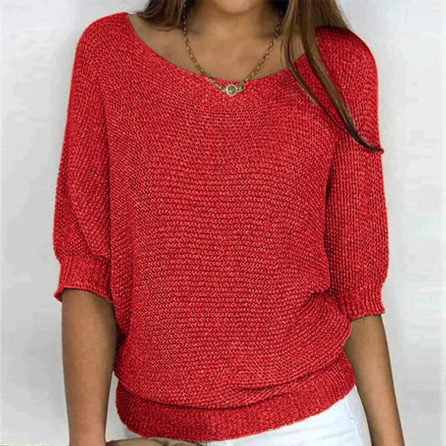 Solid Color Round Neck Sweater Red