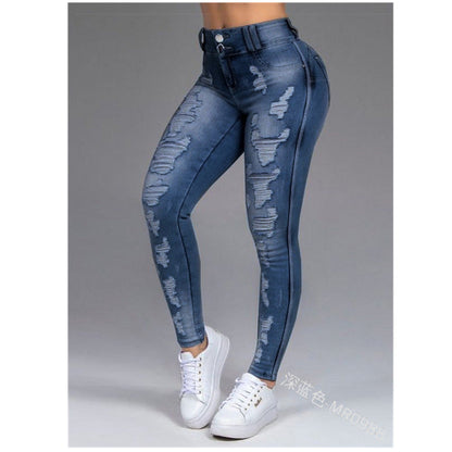 Extreme Distressed Mid Waist Skinny Jeans Dark blue