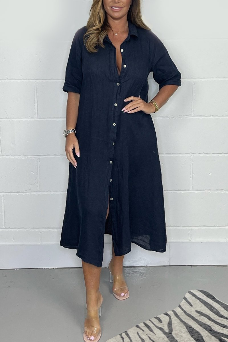 Casual solid color shirt dress Navy blue