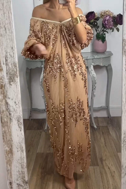 V-neck Sequin Dress Gold