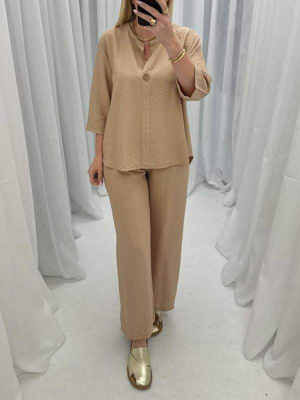 Casual V-neck Cotton and Linen Suit