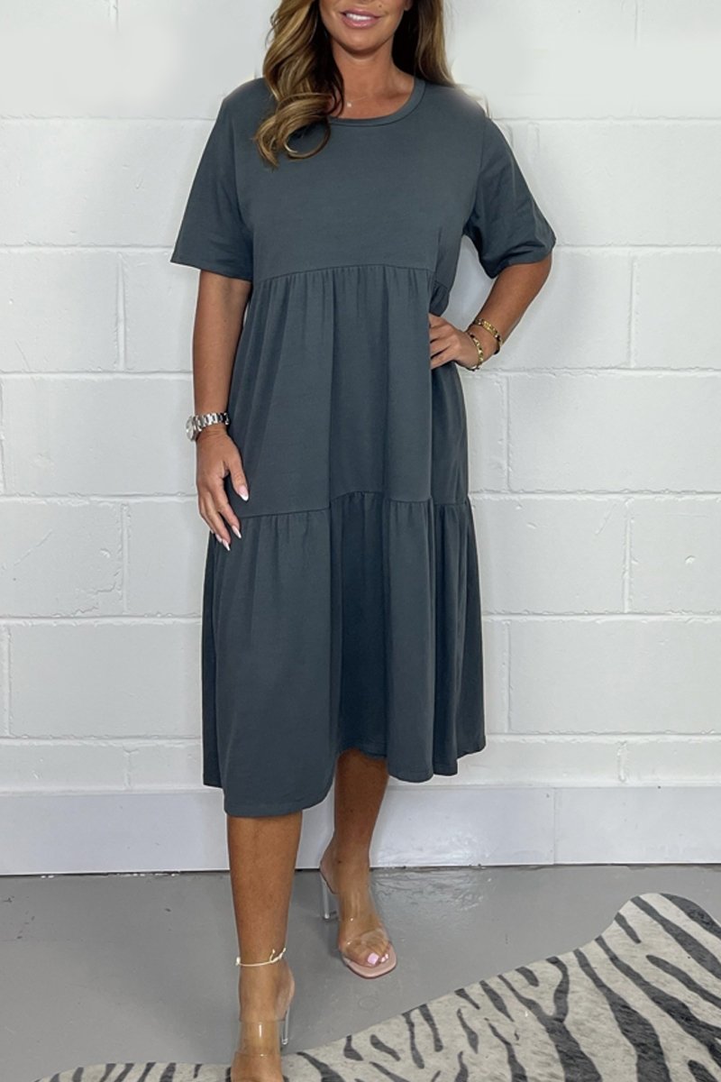 Cotton crew neck casual dress Gray