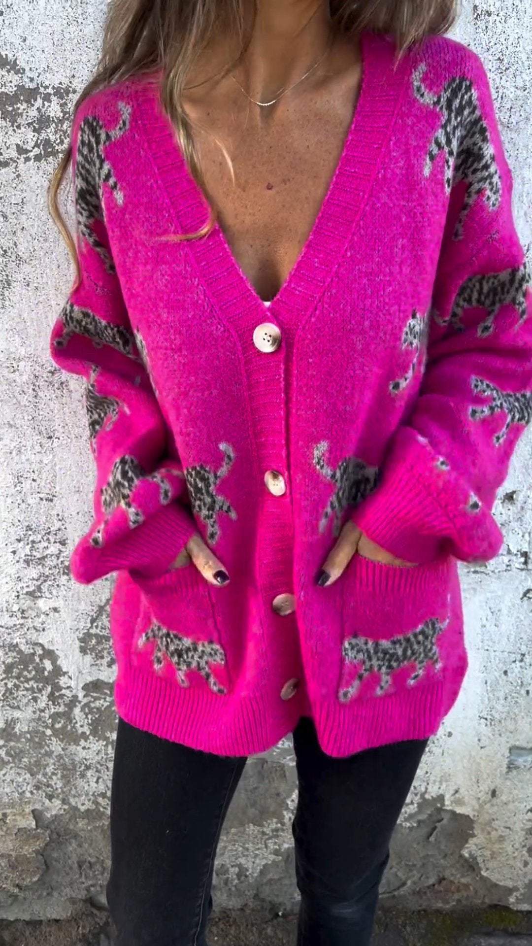 Women's Printed V-neck Knit Cardigan Coat