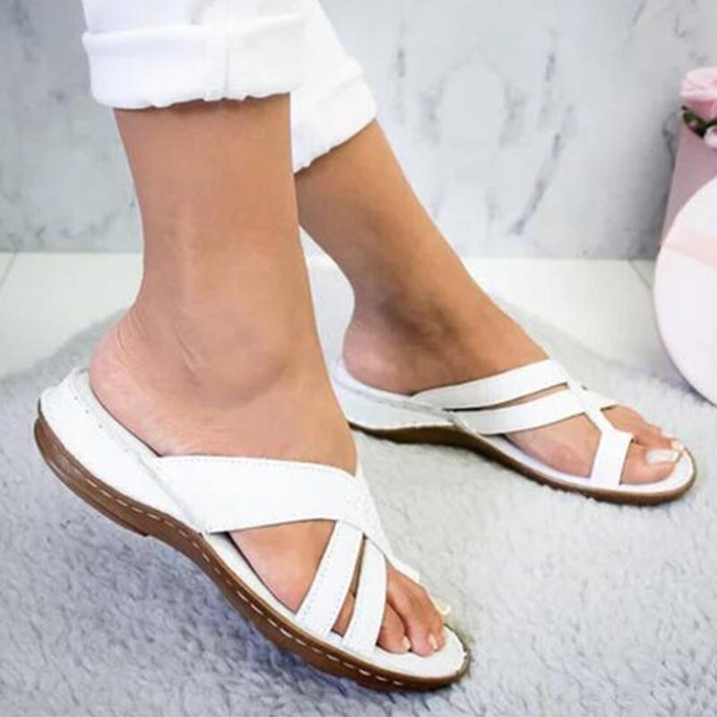 Casual Slope Heel Over Toe Sandals white