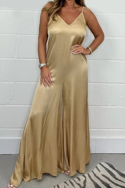 Satin V-neck jumpsuit