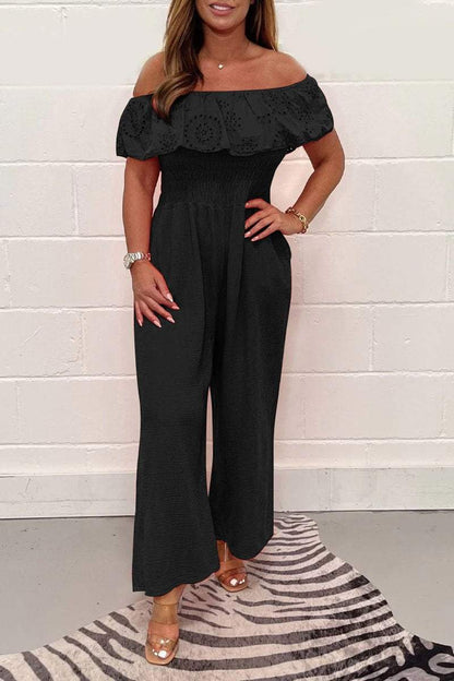 Solid color lace jumpsuit Black