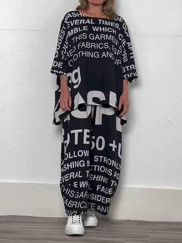 Women's Round Neck Letter Printed Two-piece Suit