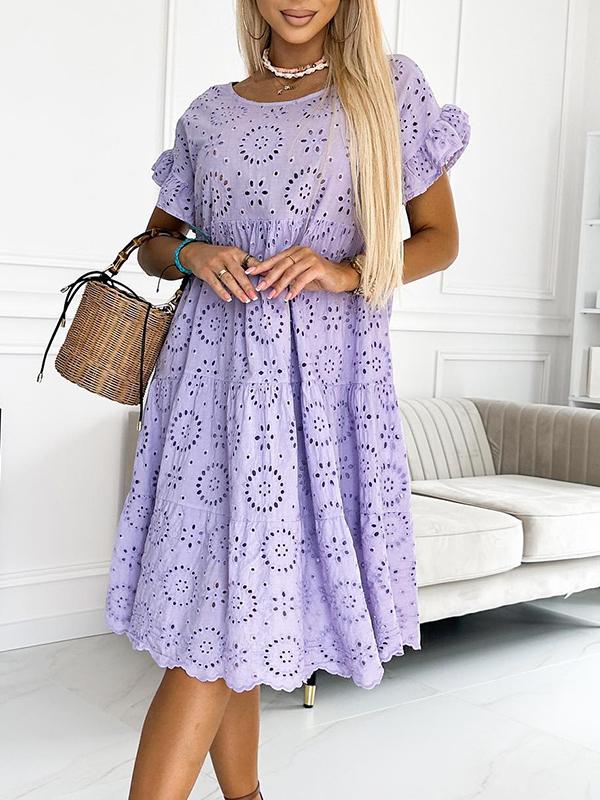 Round Neck Hollow Dress purple