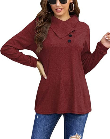 Solid color loose long-sleeved T-shirt Claret