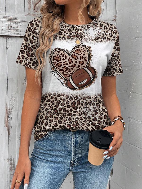 Women'S Leopard Spliced Heart Printed T-Shirt