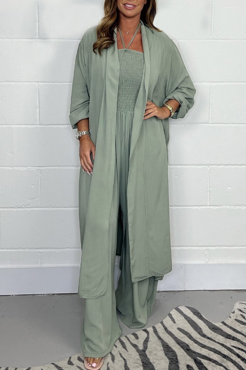 Halterneck lace-up jumpsuit suit Light green