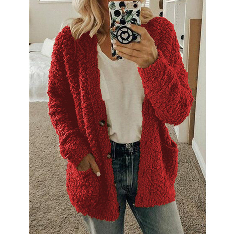 Women's fashion casual sweater coat Red