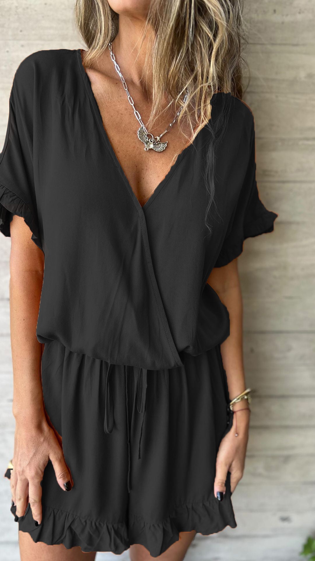 V-neck Casual and Comfortable Jumpsuit black