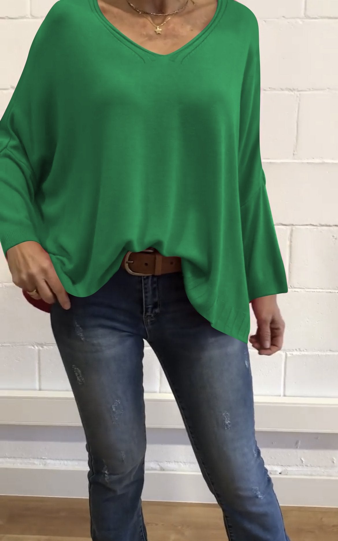 Women's Casual Solid Color Batwing Sleeve Knit Tops Green