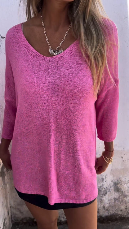 Crew Neck Knitted Comfort Top rose red