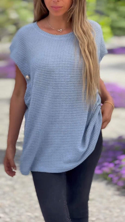 Waffle Button One Sleeve Top