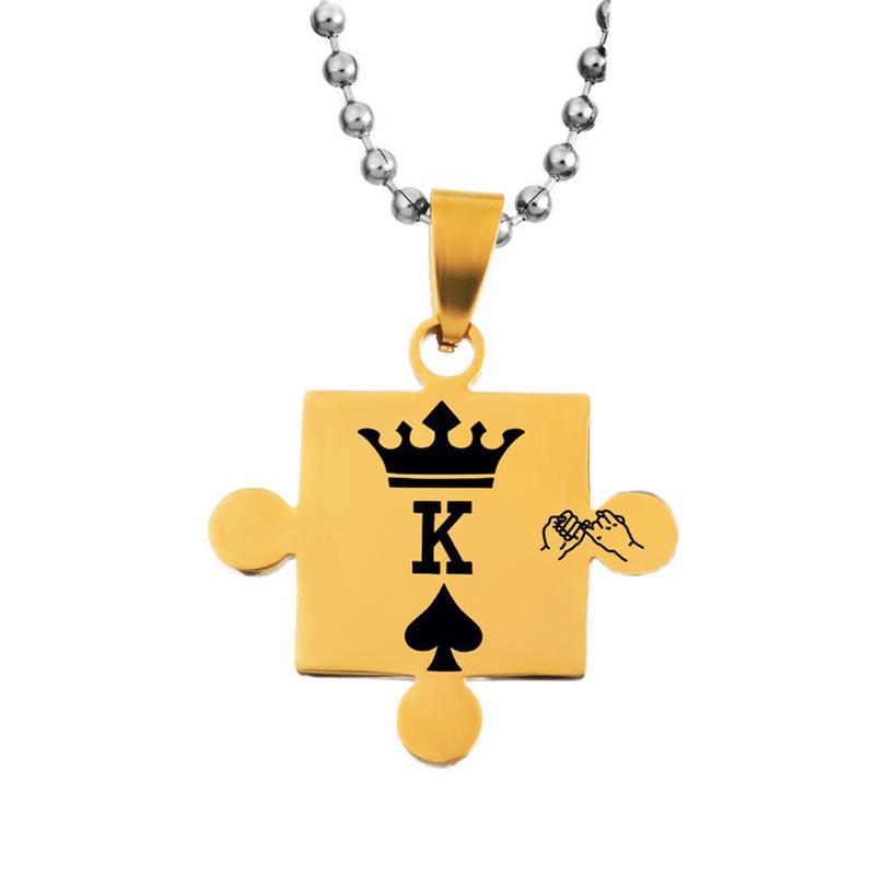 king queen simple puzzle couple pendant necklace Golden