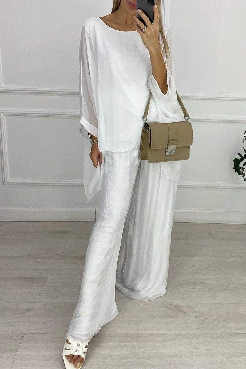 Chiffon solid color suit White