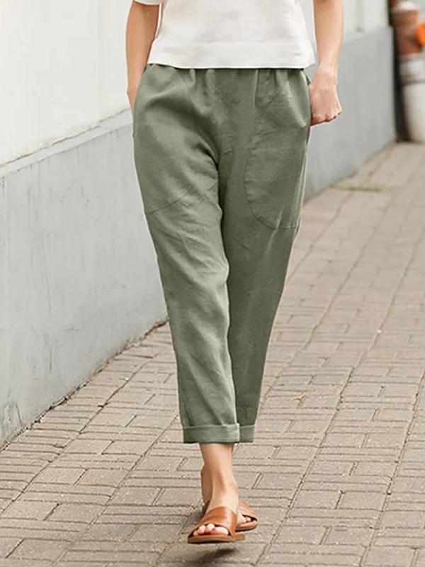 Large size comfortable cotton and linen casual trousers Green