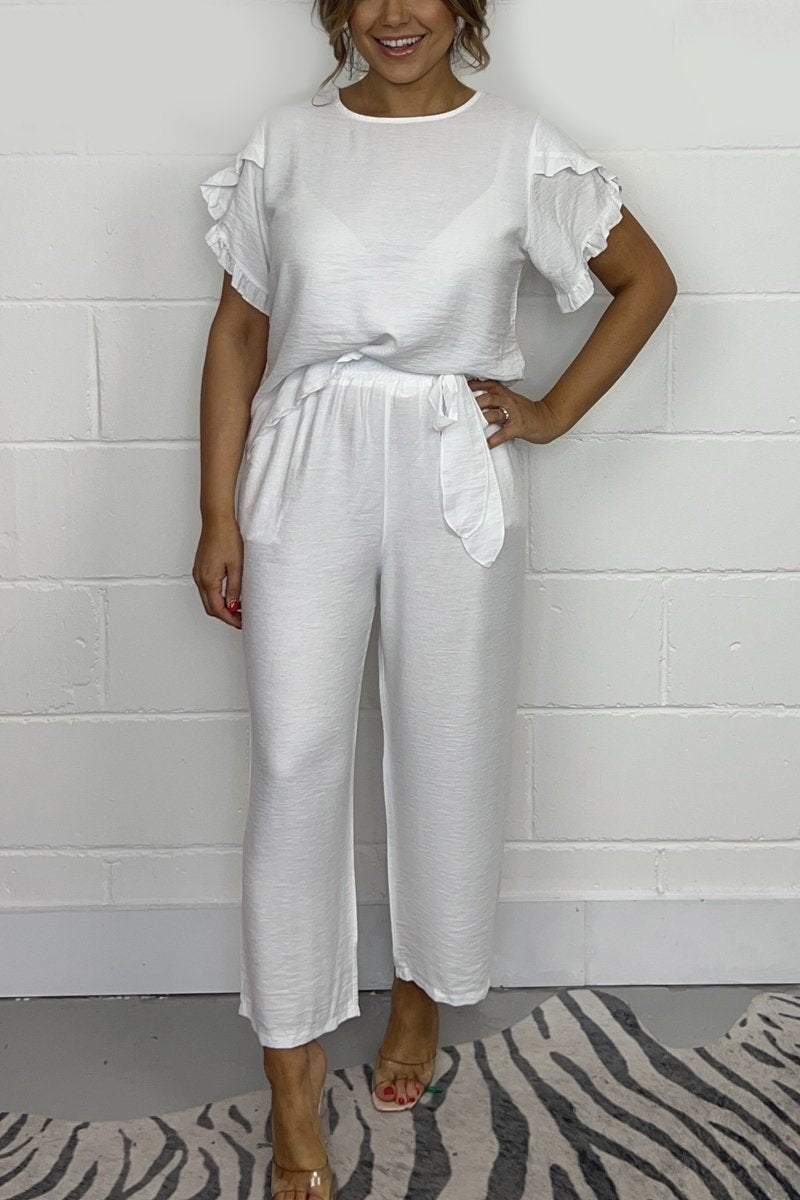 Frill Sleeve Top & trouser Co-Ord White