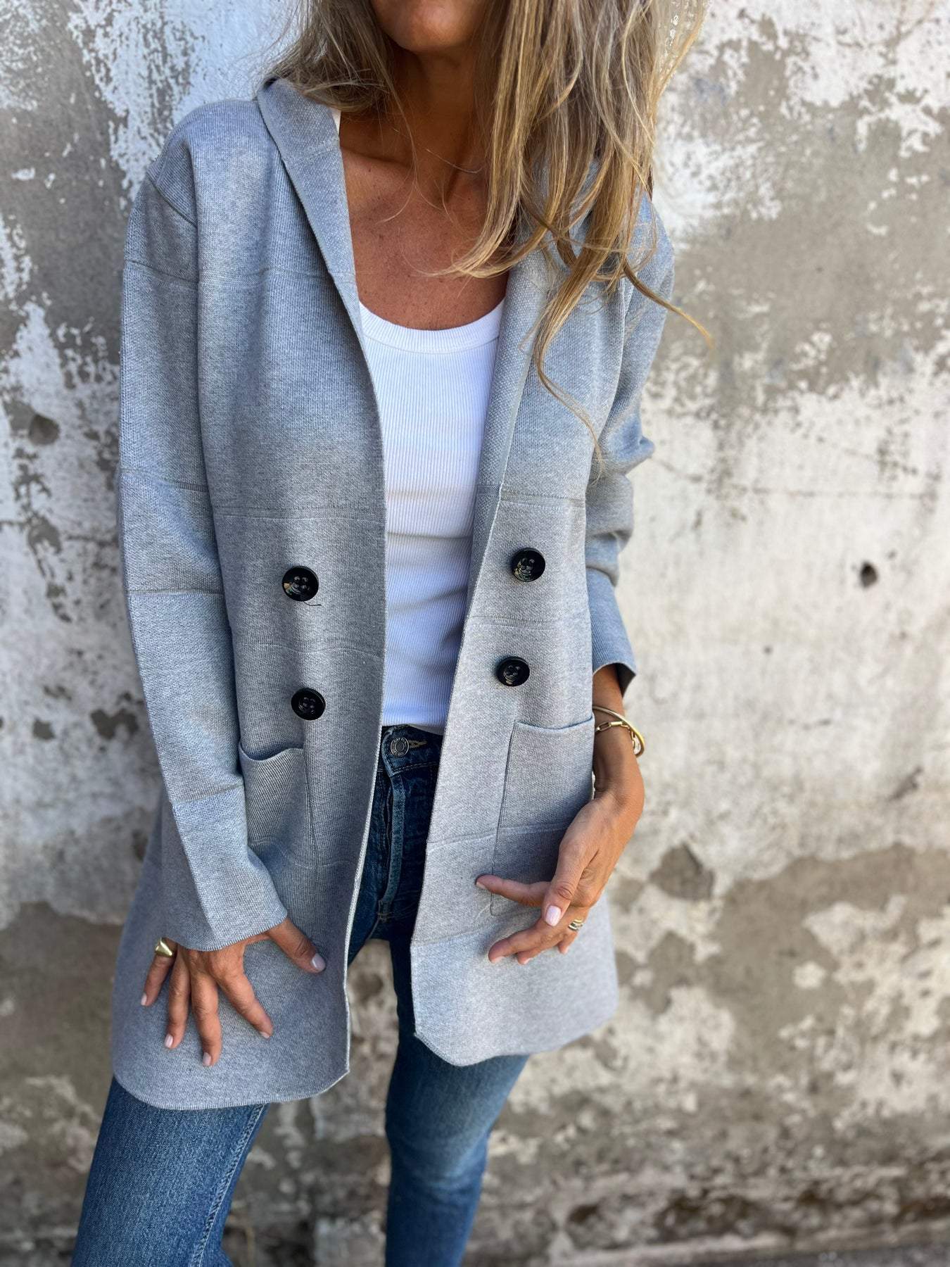 Hooded Casual Button-up Cardigan grey