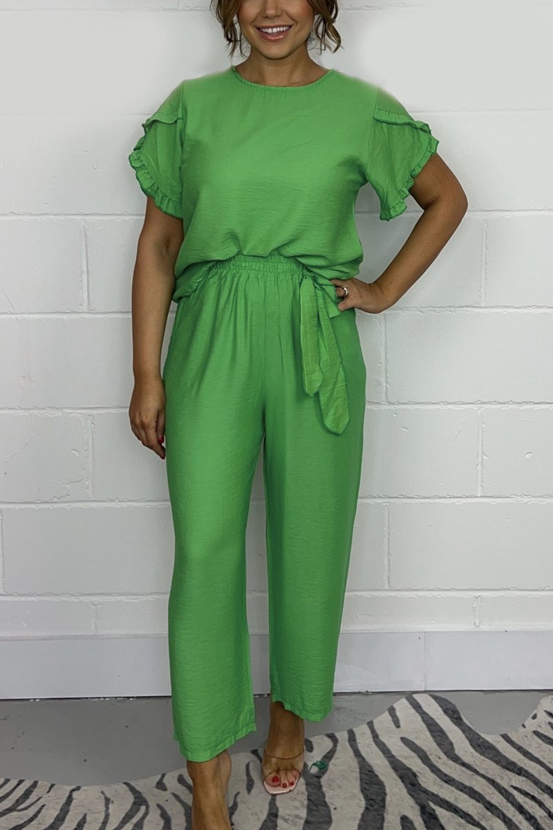 Frill Sleeve Top & trouser Co-Ord Green