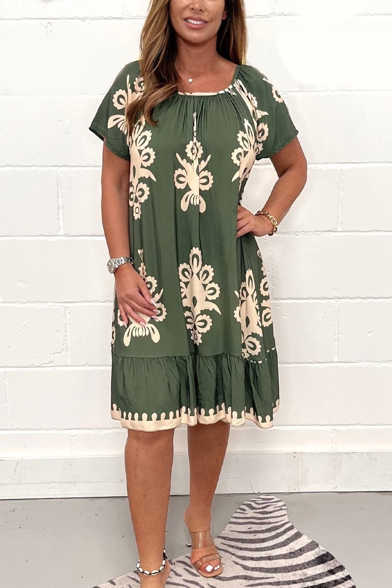 Printed short sleeve dress Green