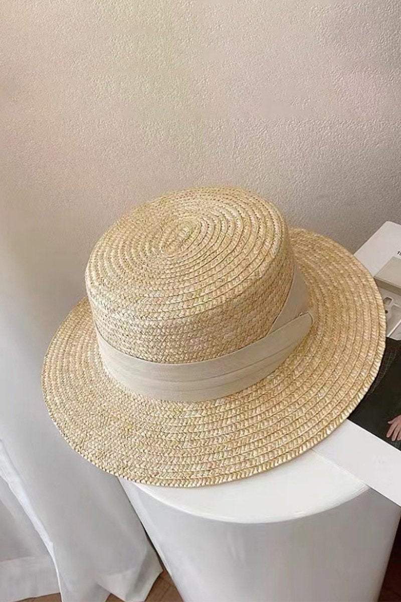 Flat top woven straw hat White One size