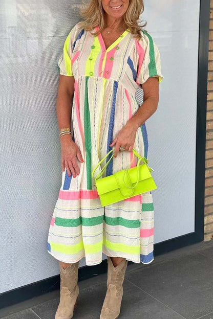 Women's Colorful Striped Short Sleeve Dress