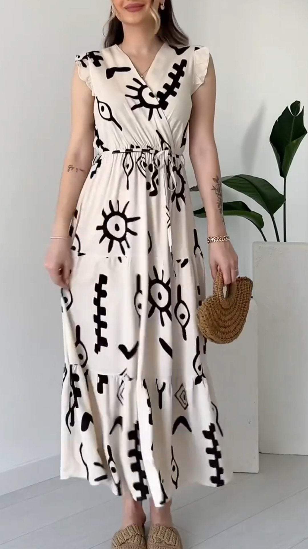 Women's Printed V-neck Sleeveless Dress