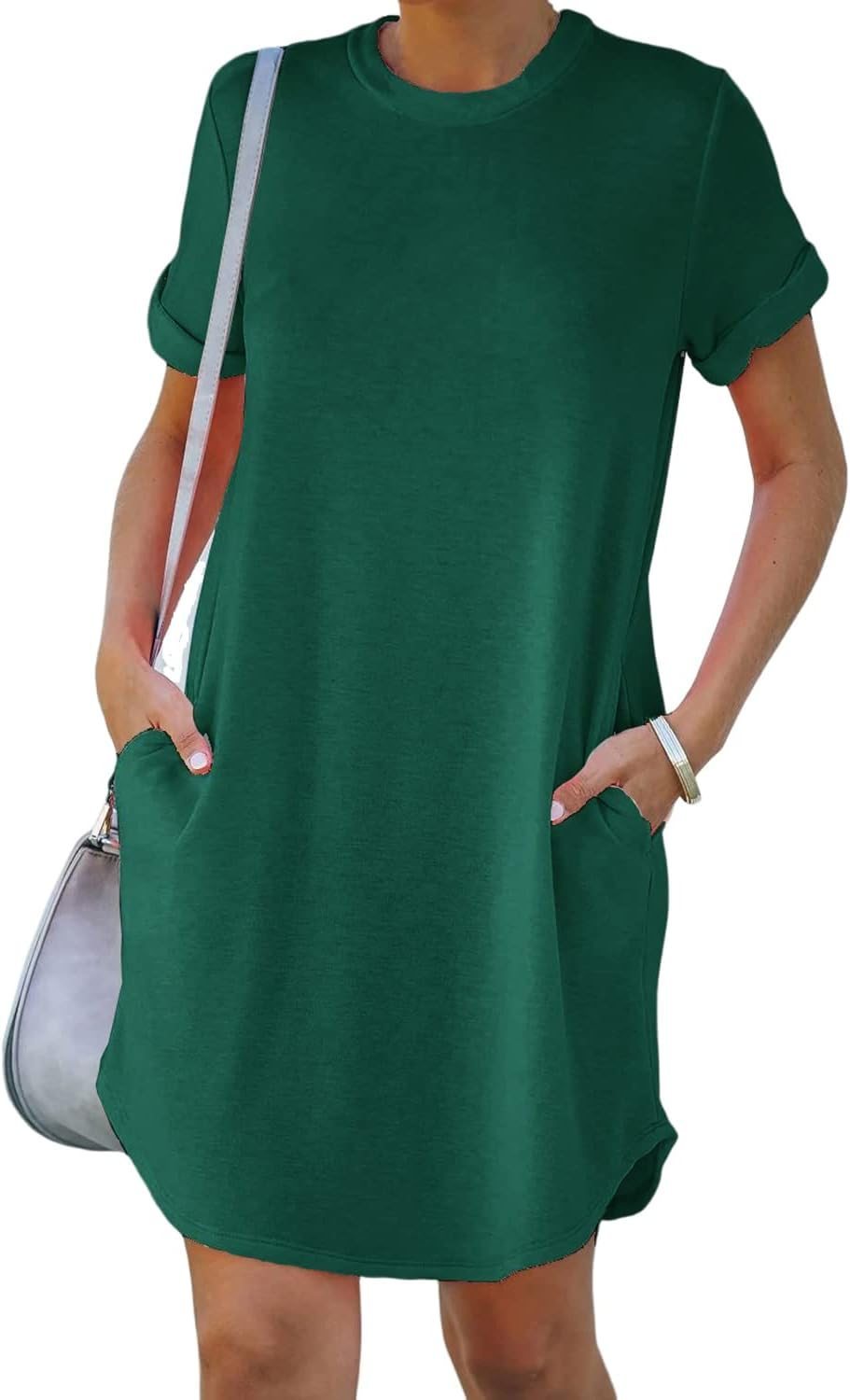 Round Neck Short Sleeve Casual Dress green