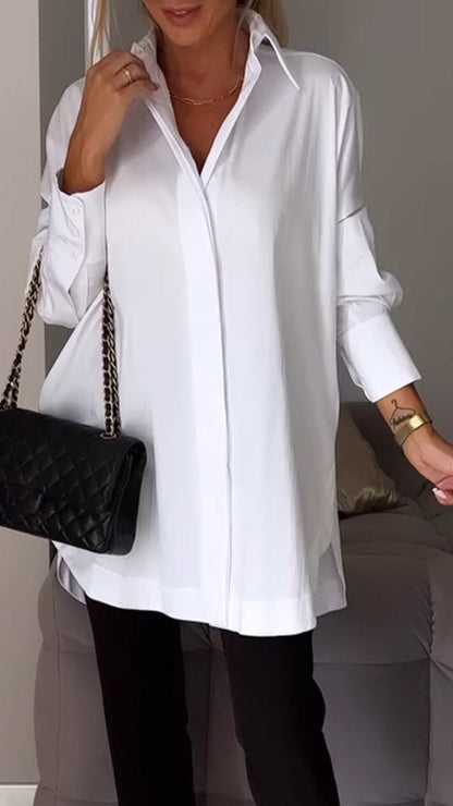 White Lapel Slit Shirt white