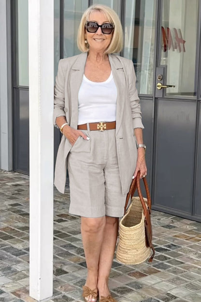 Women's Elegant Shorts and Blazer Set Gray