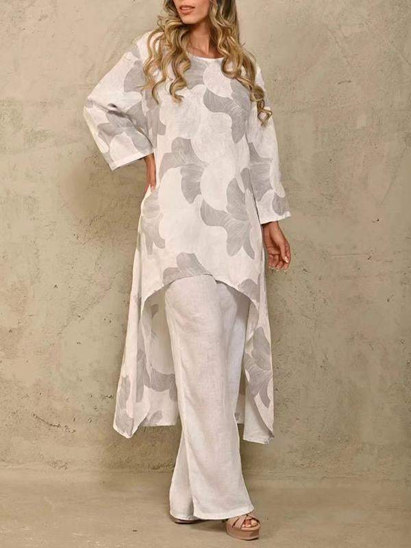 Printed long sleeve jumper irregular two-piece set White