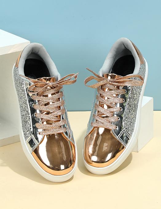 Women's Casual Glitter Walking Skate Shoes Gold