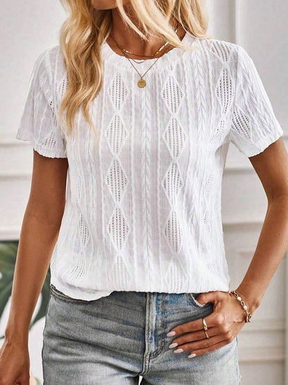 Buttoned Simple Plain Crew Neck Blouse