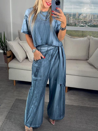 Casual Tie-dye Irregular Two-piece Set Blue