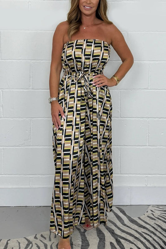 Women's Printed Belted Wide Leg Jumpsuit