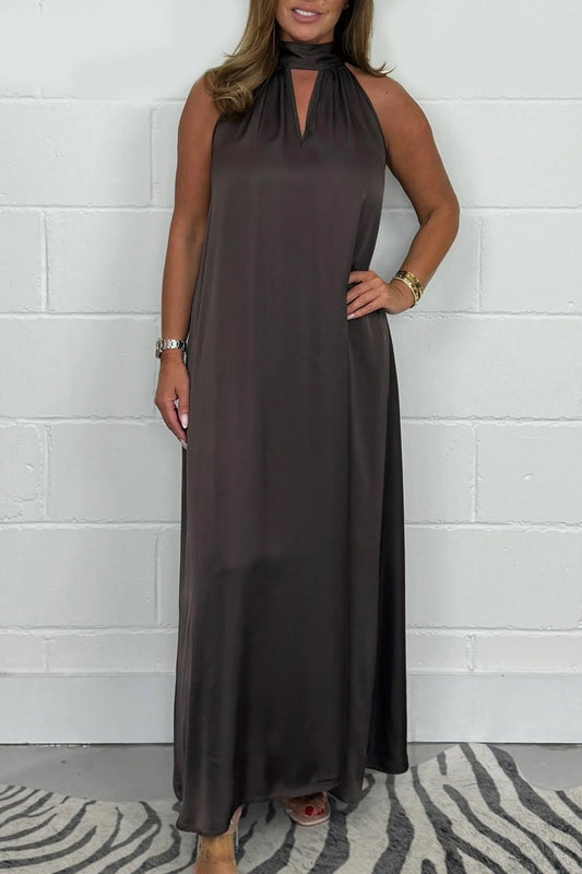 Women's high neck tie maxi dress