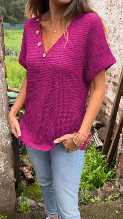 Knitted Cotton and Linen V-neck Top purple