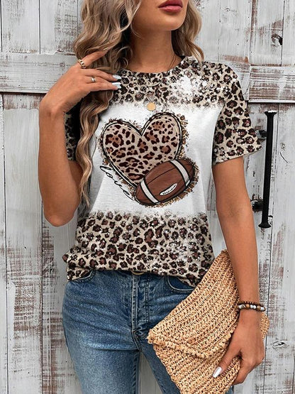 Women'S Leopard Spliced Heart Printed T-Shirt