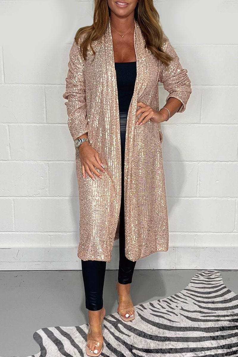 Full Sequin Long Sequin Jacket Rose Gold