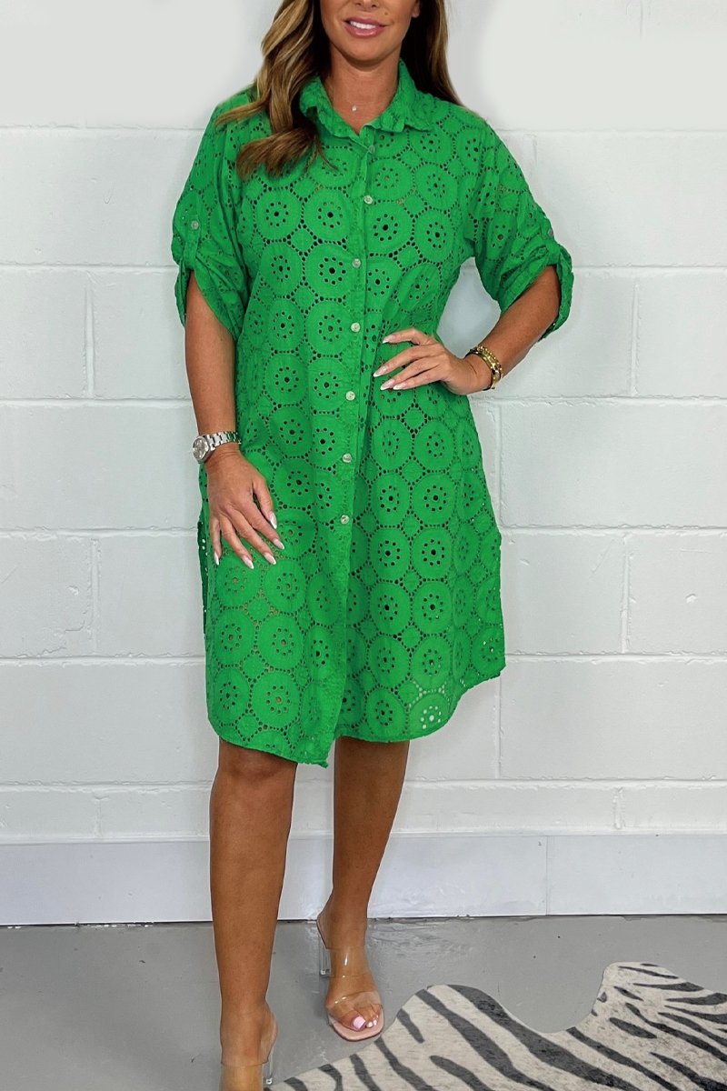 Lace beach shirt dress Green