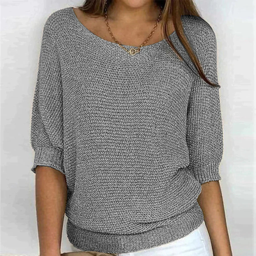 Solid Color Round Neck Sweater Grey