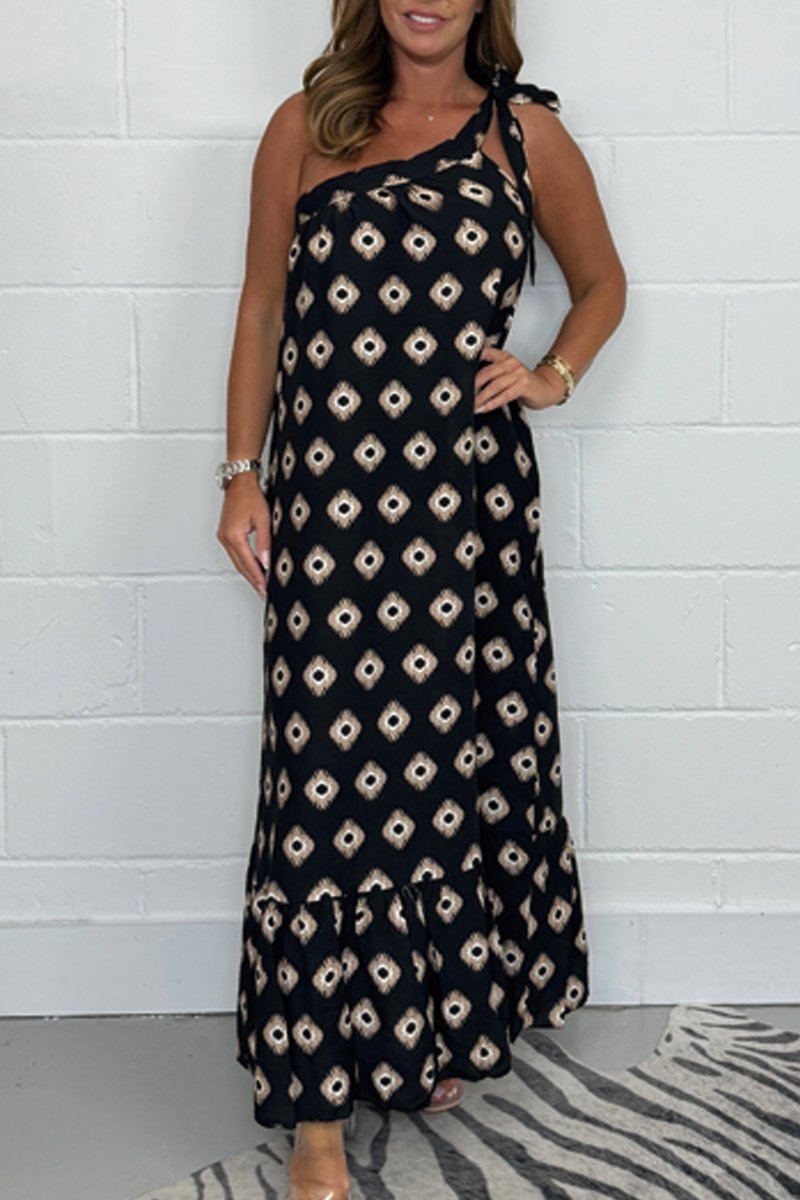 Women's Diamond Printed One Shoulder Maxi Dress