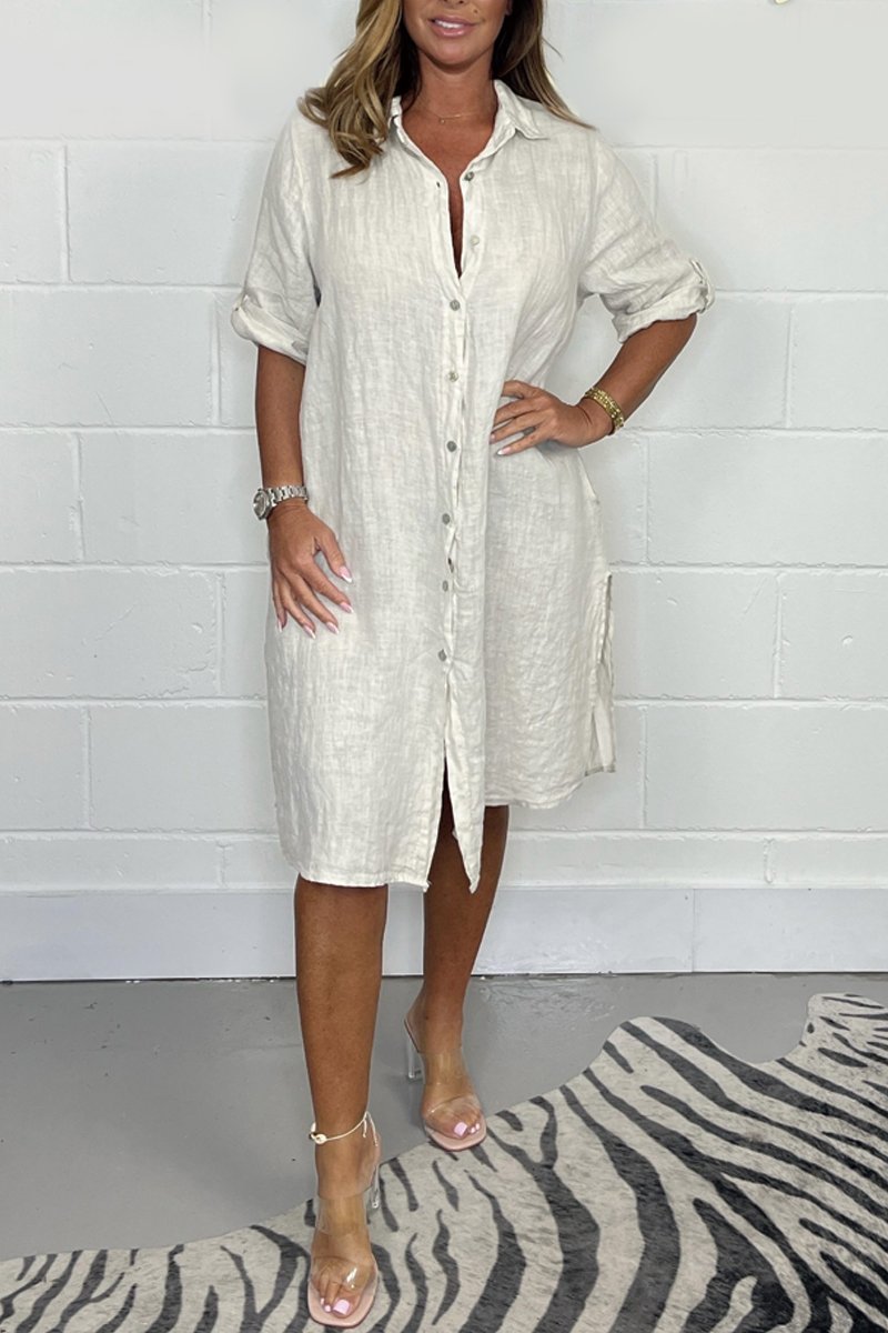 Cotton and linen Shirt Dress Beige