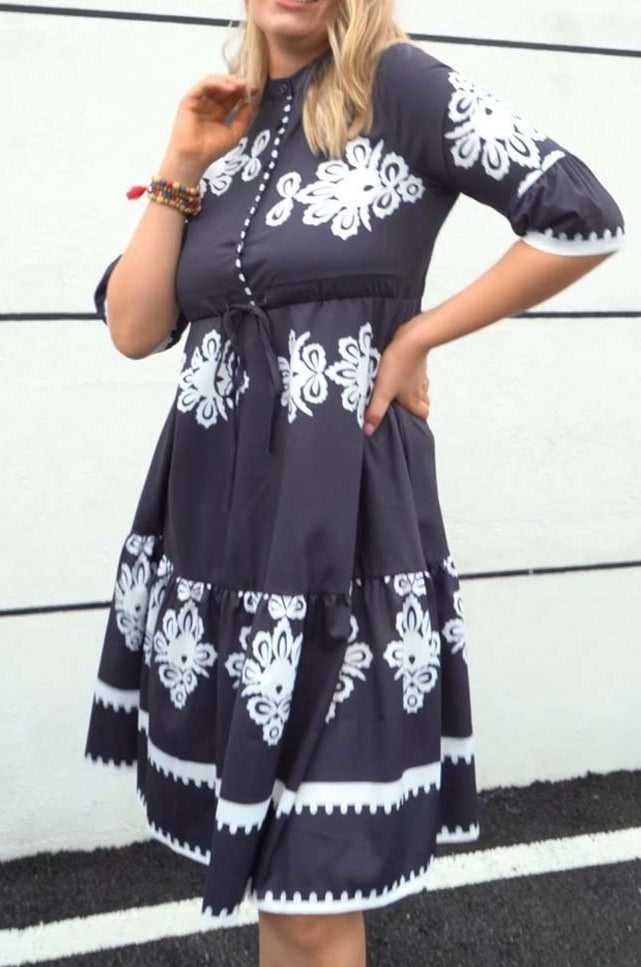 Casual printed three-quarter sleeve dress